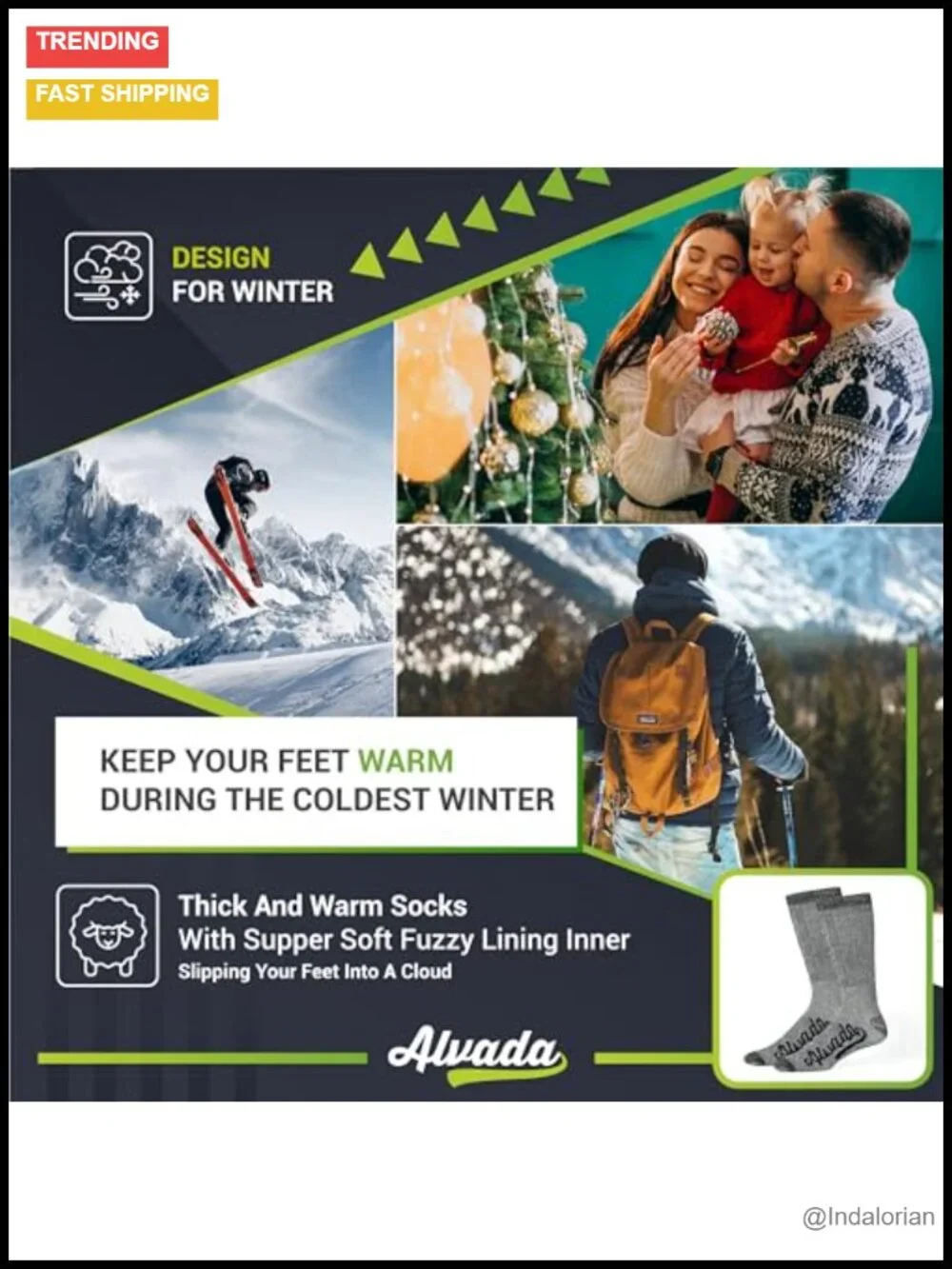 Merino Wool Crew Socks Thermal Warm Socks for Winter Work Hiking 3 Pairs